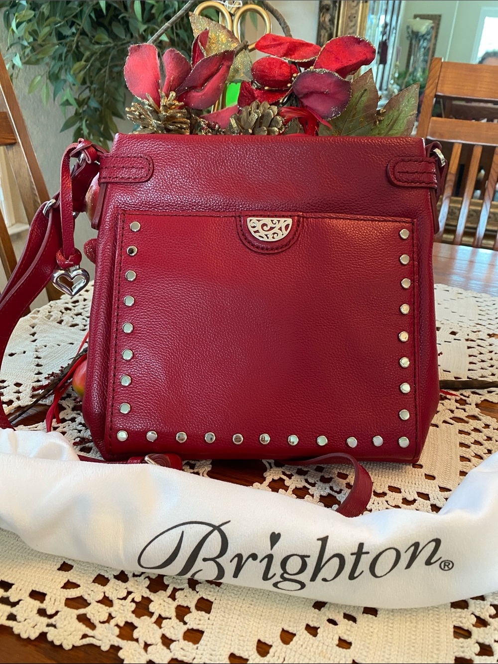 Brighton Pretty Tough Royce Red Pebbled Leather Super Crossbody